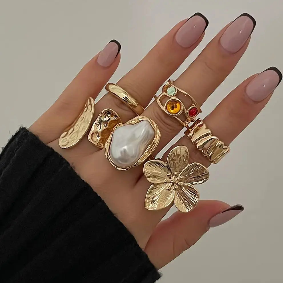 Punk Crystal Ring Set