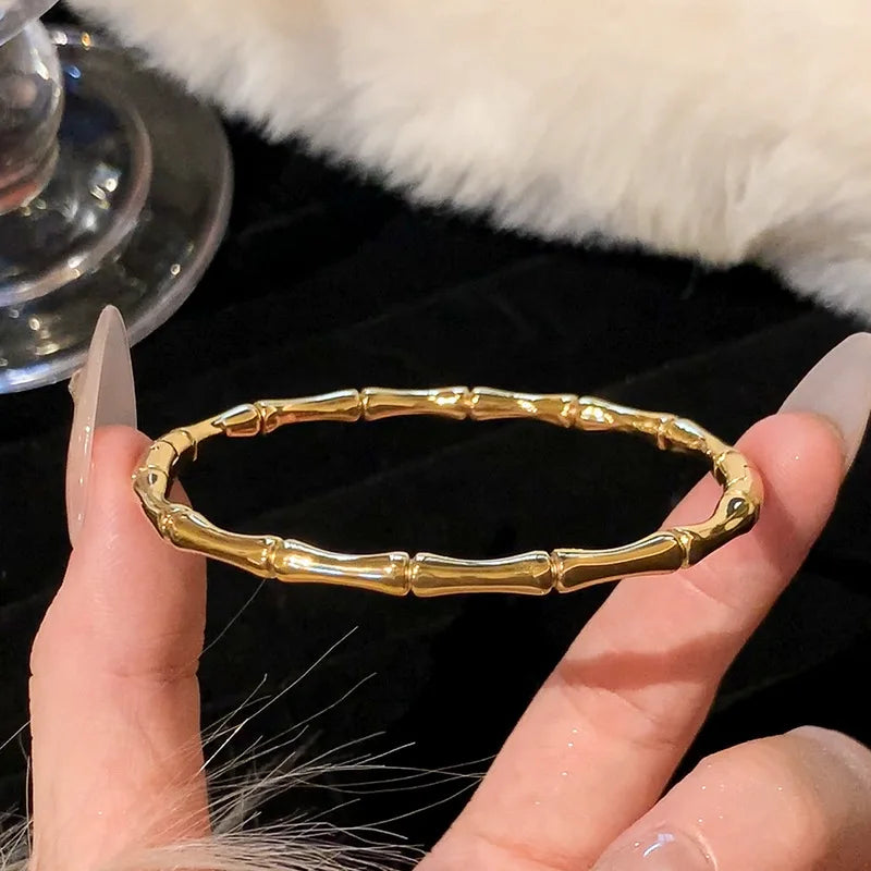 Gold Titanium Steel Geometric Bangle