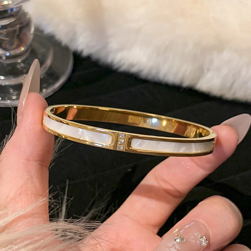 Gold Titanium Steel Geometric Bangle