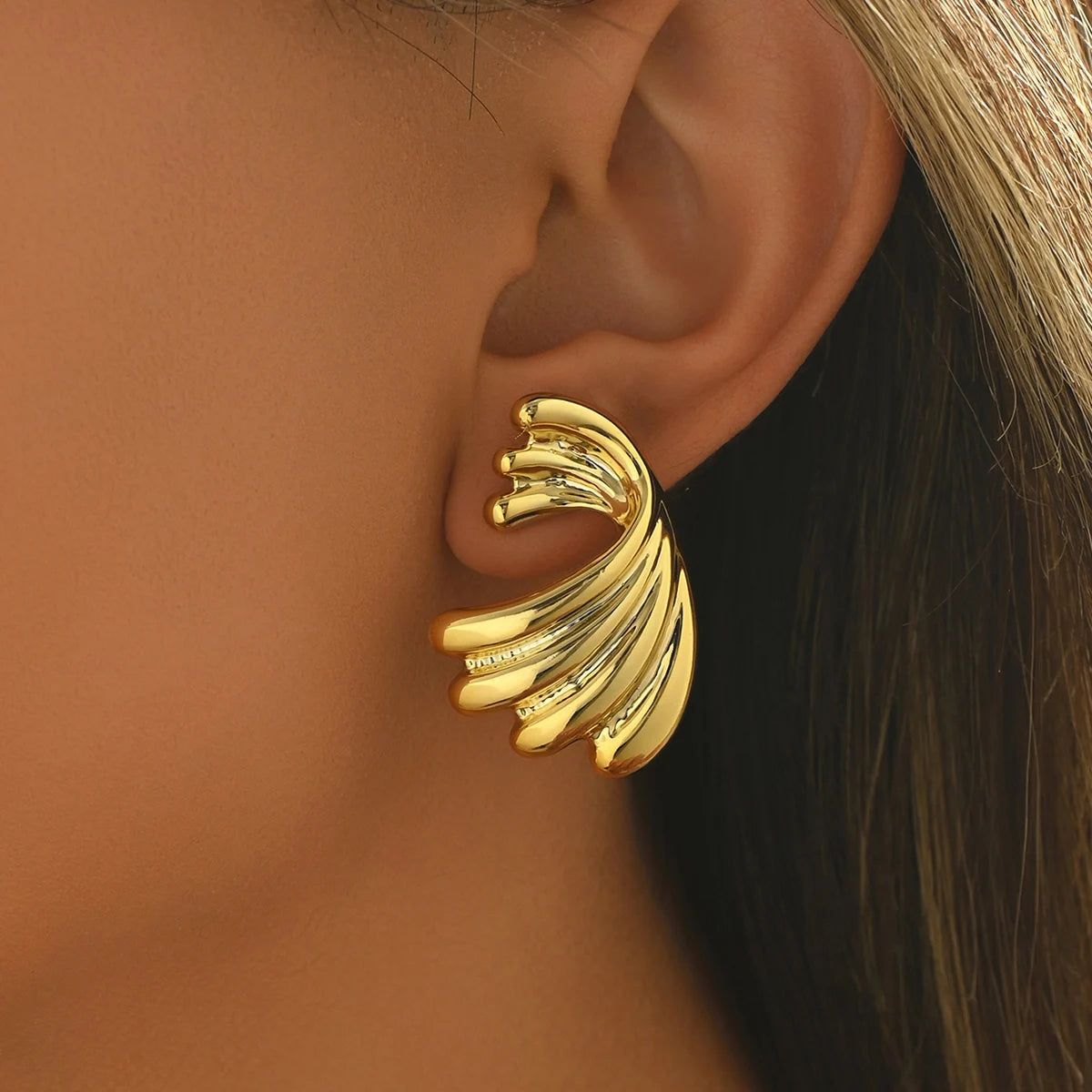Gold Geometric Flower Stud Earrings for Women