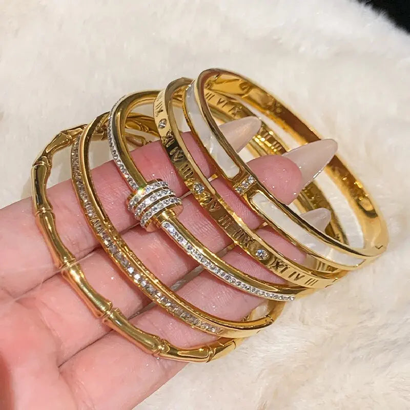 Gold Titanium Steel Geometric Bangle