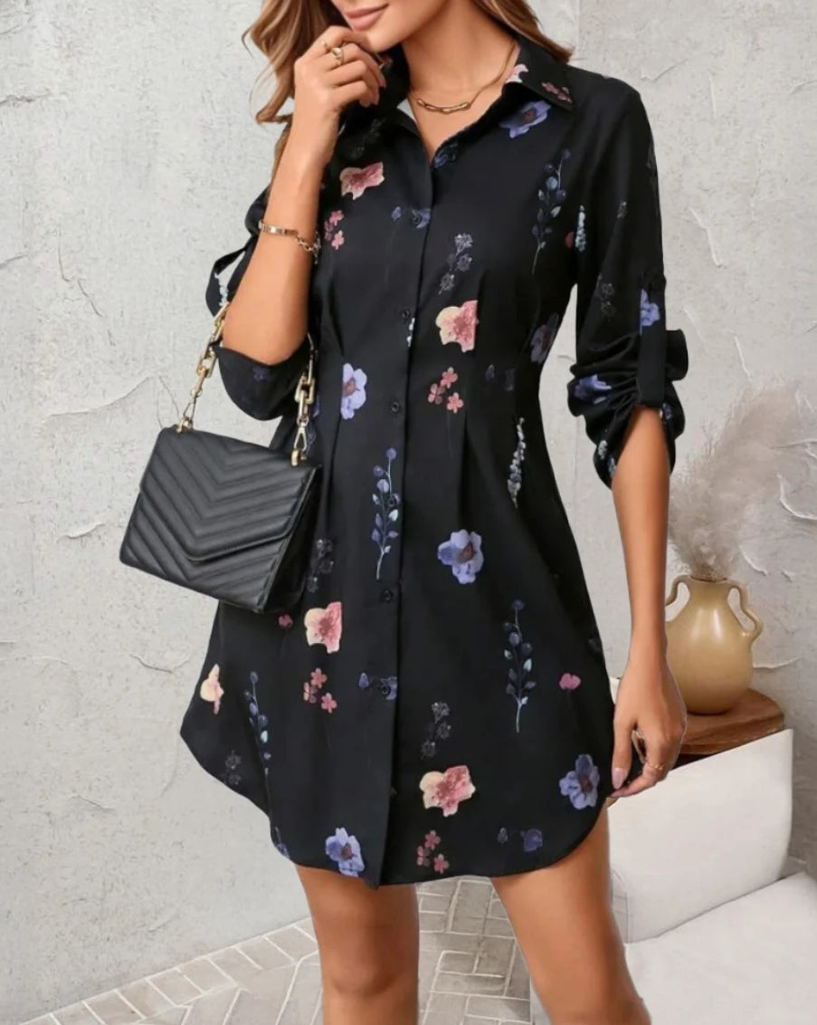 Graceful Bloom Shirt Midi Dress