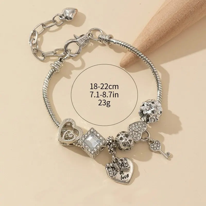 Romantic Heart Beaded Chain Bracelet
